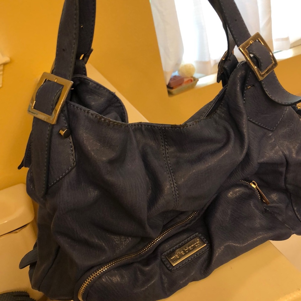 Melie Bianco blue leather shoulder bag